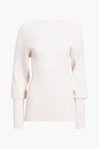 Gathered ribbed cashmere sweater