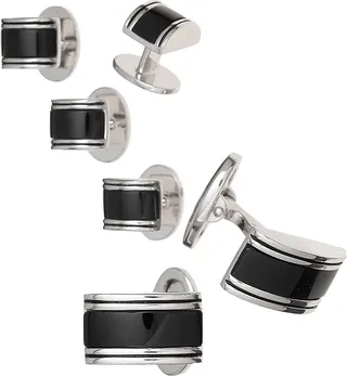Linear Etch Rectangular Cufflinks & Tuxedo Studs Set
