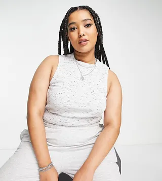 ASOS DESIGN Curve high neck tank top in slubby rib in white & black