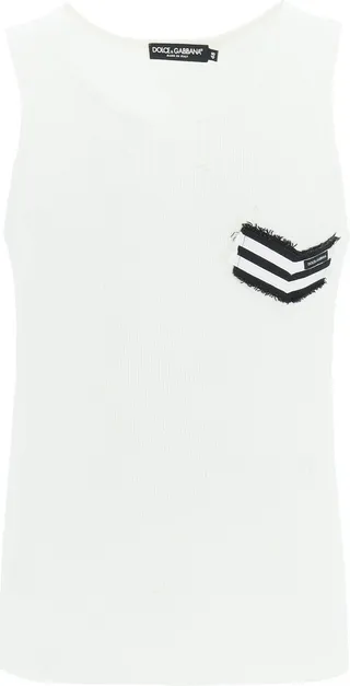 Distressed Rib Tank Top With Patch