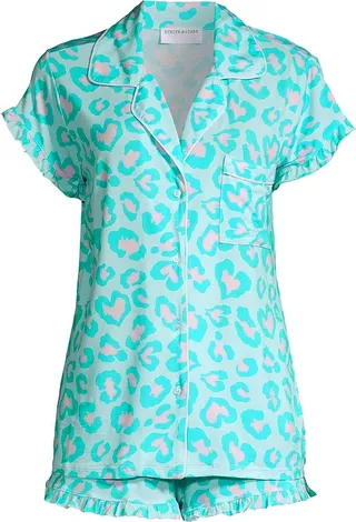 Leopard Frill 2-Piece Short Pajama Set