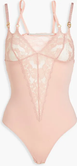 Lace-paneled stretch-jersey bodysuit