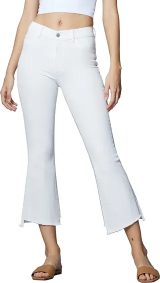 Bridget Instasculpt High Waist Asymmetric Raw Hem Ankle Bootcut Jeans