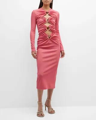 Orbit Ruched Cutout Midi Rib Dress