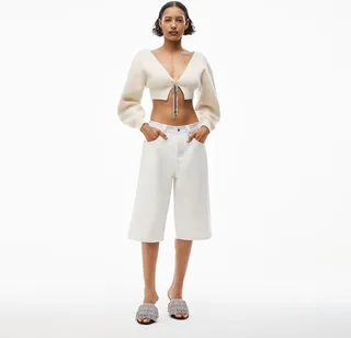 Alexander Wang Unisex Logo Board Short In Natural Denim Vintage White