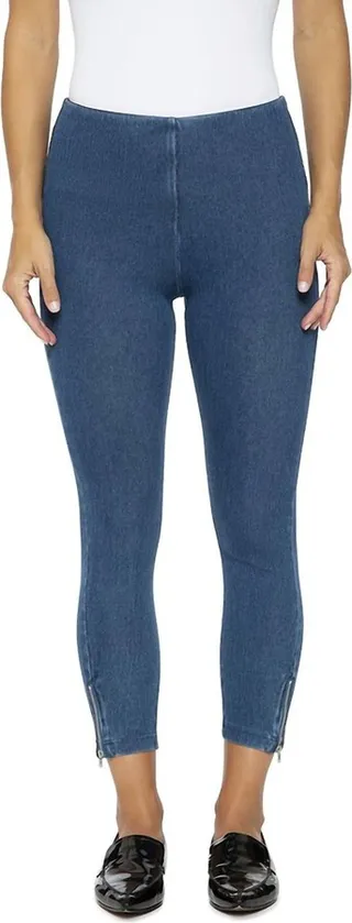 Mini Zip Denim Legging in Mid Wash
