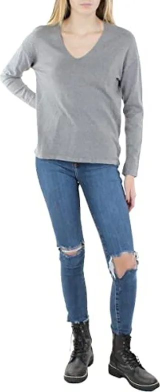 Anne Klein Women's CTTN Cashmere LS V NK-MED Heather Grey