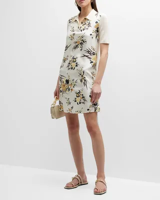 Drip Bouquet Silk-Front Polo Dress