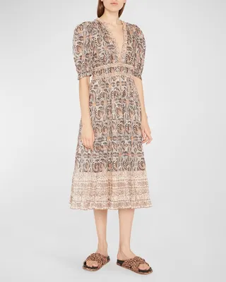Elli Puff-Sleeve Printed Midi Dress