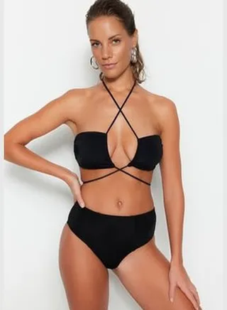 Black High Waist Bikini Bottoms TBESS21BA0387