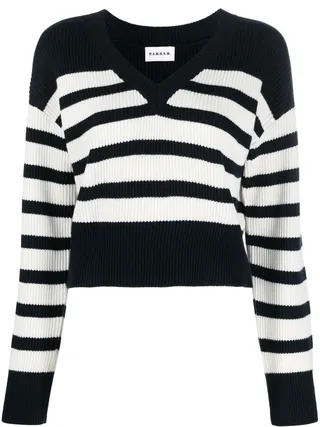 striped V-neck jumper