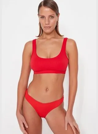 Red Bralette Textured Bikini Top TBESS23BU00433
