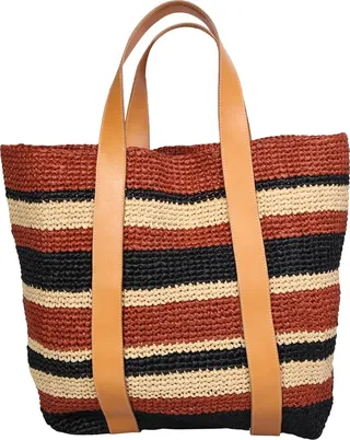 Beige And Multicolored Raffia Tote Bag