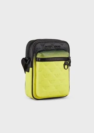 Gradient leather crossbody bag with all-over embossed eagle