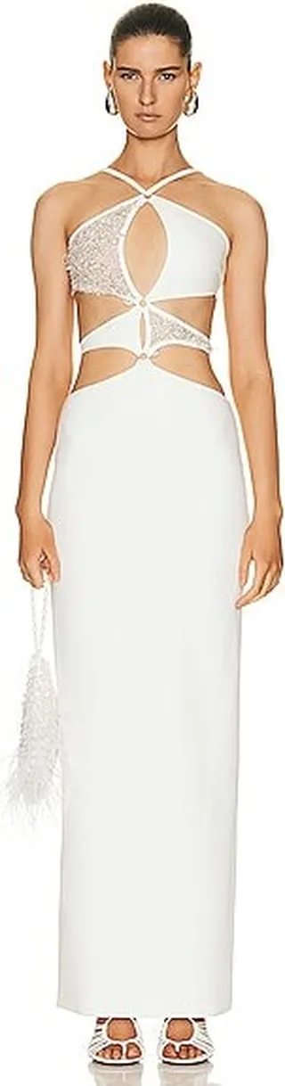 PatBO Hand Beaded Asterisk Dress in White