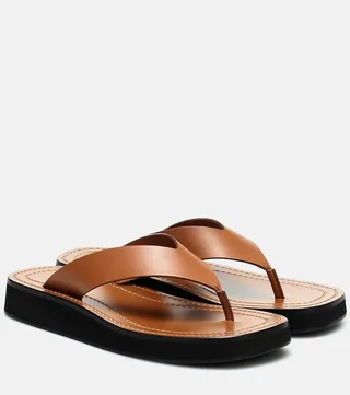 Ginza leather platform slides