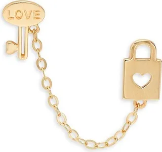 14K Yellow Gold Lock & Key Single Double Piercing Earring
