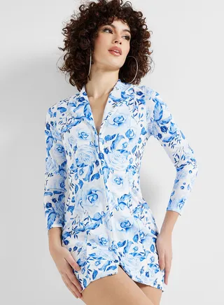 Button Detail Printed Dress