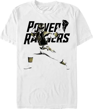 Men's Power Rangers White Ranger Fighting Stance T-Shirt - White - 3X Large