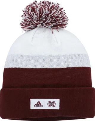 Men's adidas Maroon and White Mississippi State Bulldogs Colorblock Cuffed Knit Hat with Pom