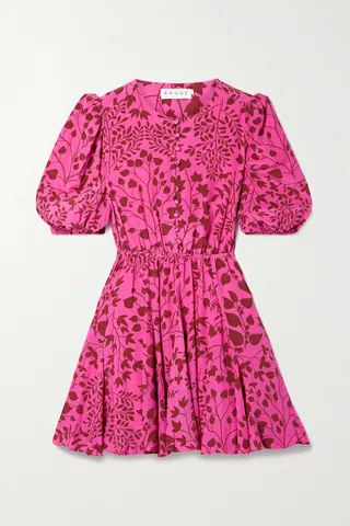 RHODE - Georgia Gathered Printed Crepe De Chine Mini Dress - Pink