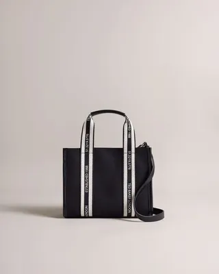 Branded Webbing Canvas Small Tote in Black