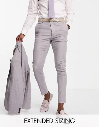 ASOS DESIGN Wedding linen mix super skinny suit pants with puppytooth plaid in purple