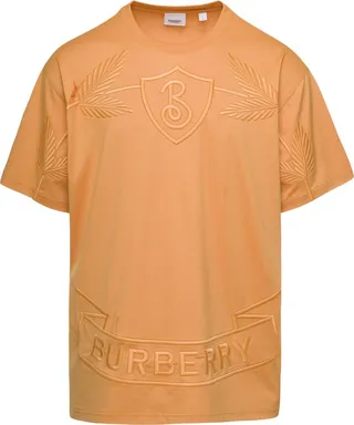'banstead Crest' Orange Crewneck T-shirt With Crest Embroidery In Cotton Man Burberry