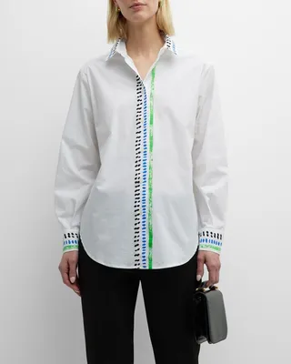 Abstract-Print Long-Sleeve Collared Shirt