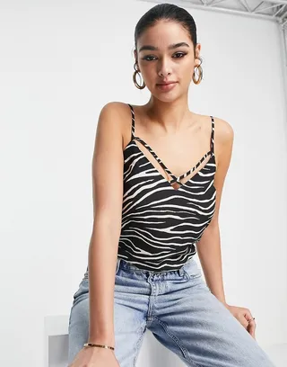 Lipsy strappy cami top in zebra print