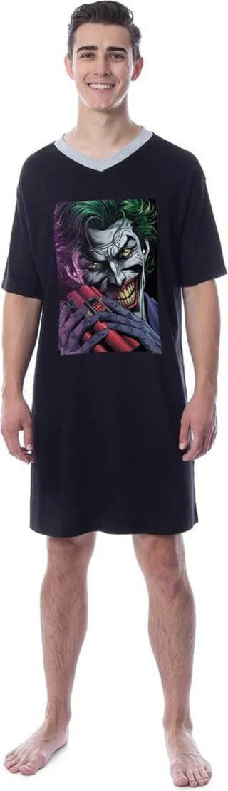 DC Comics Mens' The Joker Character Icon Nightgown Sleep Pajama Shirt (3X-Large)