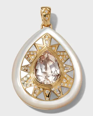 Yellow Gold Morganite Center Pendant with Mother-of-Pearl and Diamonds