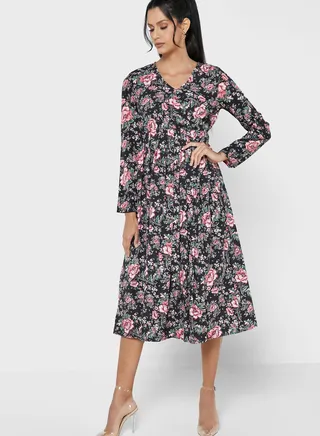 Printed Cross Neck Dress