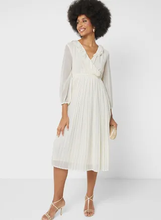 Ruffle Neck Line Detail Dress