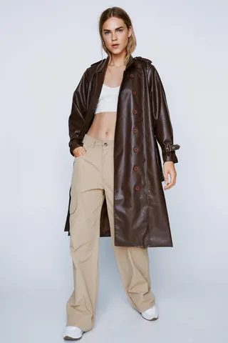 Nasty Gal Womens Faux Leather Belted Trench Coat