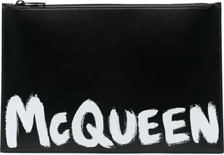 Logo-Print Leather Clutch Bag