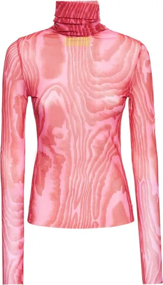 Printed mesh turtleneck top