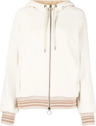 Drawstring-Hood Zipped-Up Bomber Jacket