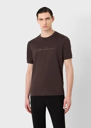 Cotton jersey T-shirt with signature logo in crystals