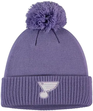 Men's Purple St. Louis Blues 2021 Hockey Fights Cancer Cuffed Knit Hat with Pom
