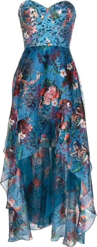 Floral-Print High-Low Gown