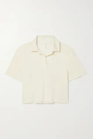 Outdoor Voices - Birdie Cropped Drirelease Stretch Recycled-piqué Polo Shirt - Neutrals