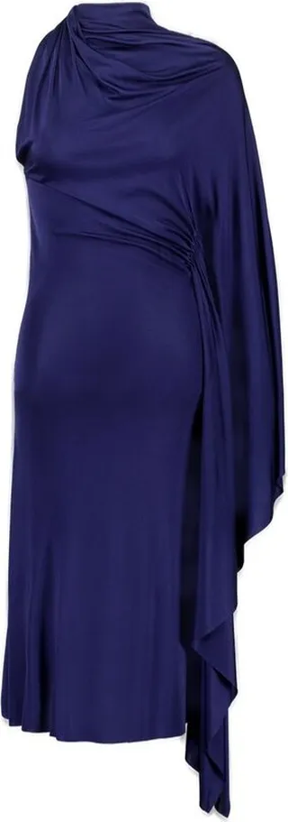 Atlein Asymmetric Draped Satin Midi Dress