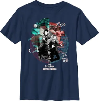 Boy's Marvel Doctor Strange in the Multiverse of Madness Wanda and Strange Glitch T-Shirt - Navy Blue - X Small