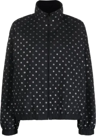 Black All-Over Logo Print Bomber Jacket