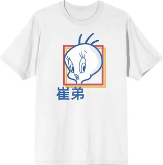Tweetie Bird Looney Tunes Cartoon Character Men's White Graphic Tee Shirt-S