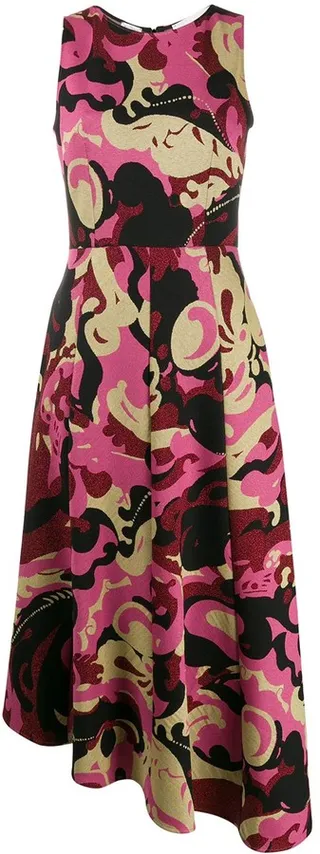 Abstract Print Sleeveless Midi Dress