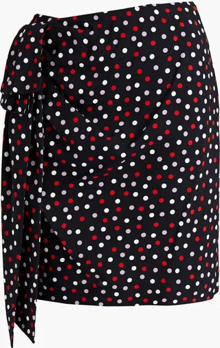 Bow-embellished ruched polka-dot stretch-crepe mini skirt
