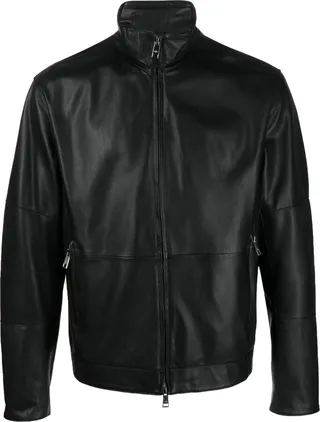 Stand-Up Collar Leather Jacket