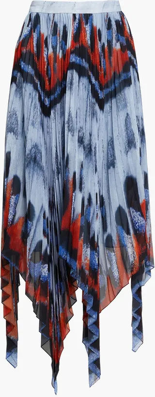Pleated printed chiffon midi skirt